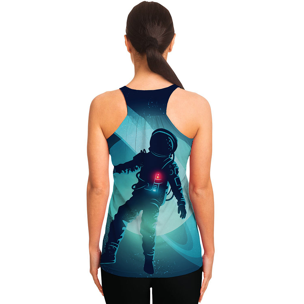 Astronaut Floating Through Space Print Women's Racerback Tank Top