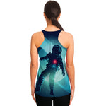 Astronaut Floating Through Space Print Women's Racerback Tank Top