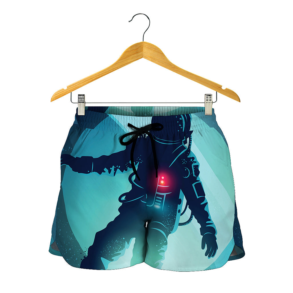 Astronaut Floating Through Space Print Women's Shorts