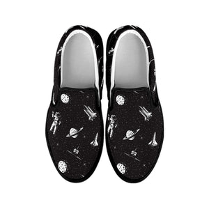 Astronaut In Space Pattern Print Black Slip On Shoes