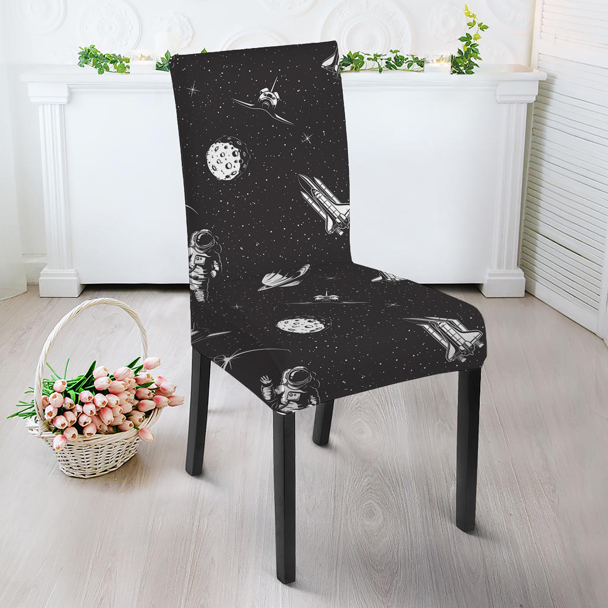 Astronaut In Space Pattern Print Dining Chair Slipcover