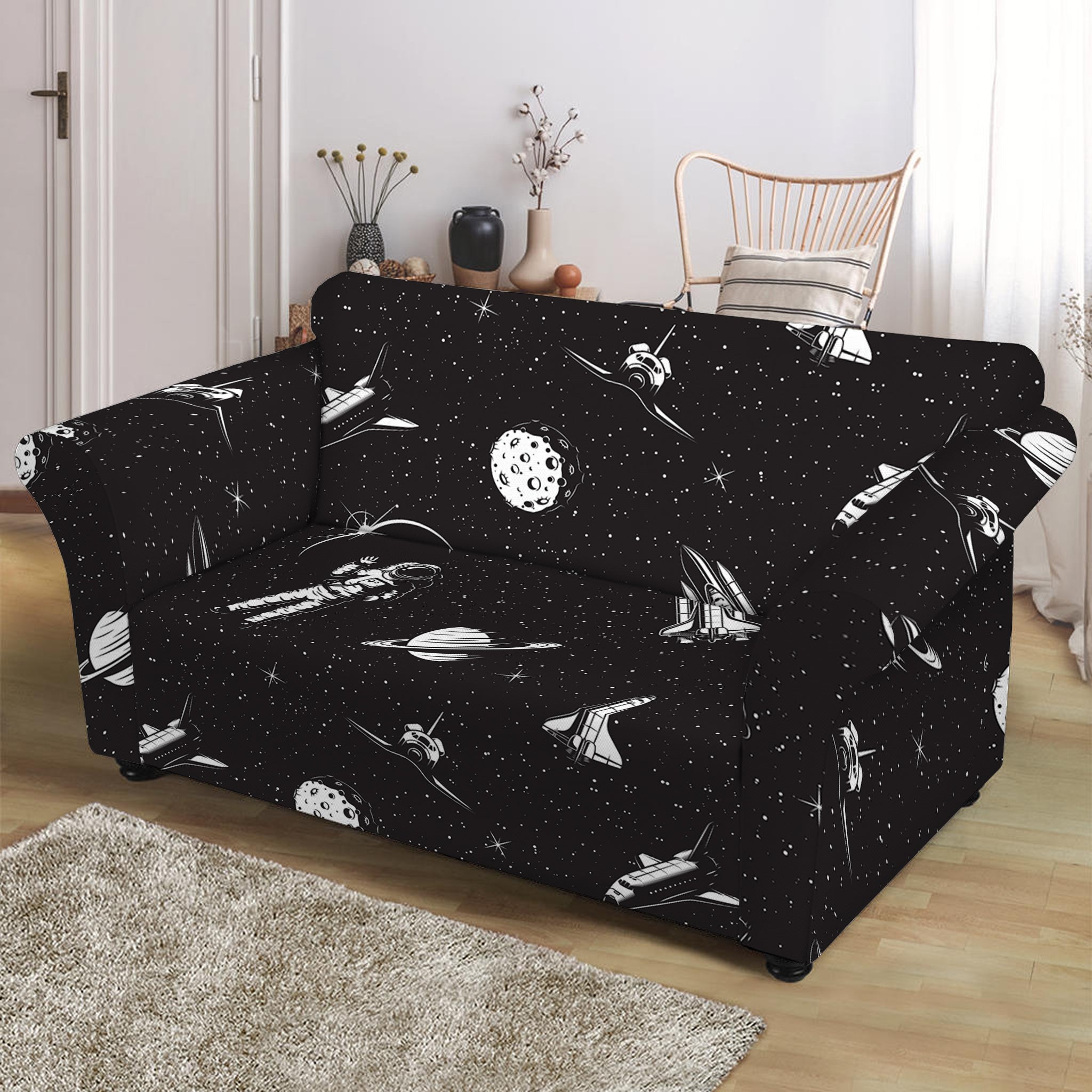 Astronaut In Space Pattern Print Loveseat Slipcover