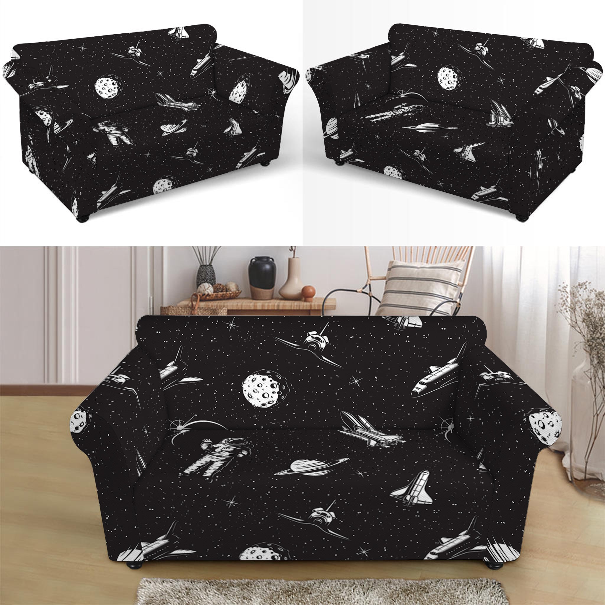 Astronaut In Space Pattern Print Loveseat Slipcover