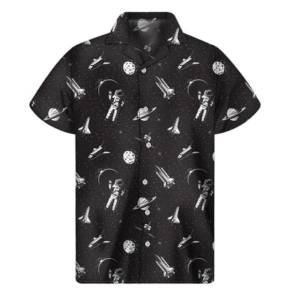 Astronaut In Space Pattern Print Men's Short Sleeve Shirt