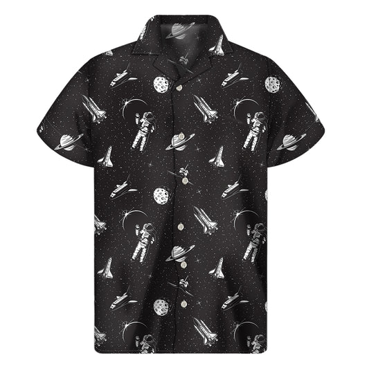 Astronaut In Space Pattern Print Men's Short Sleeve Shirt