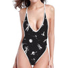Astronaut In Space Pattern Print One Piece High Cut Swimsuit