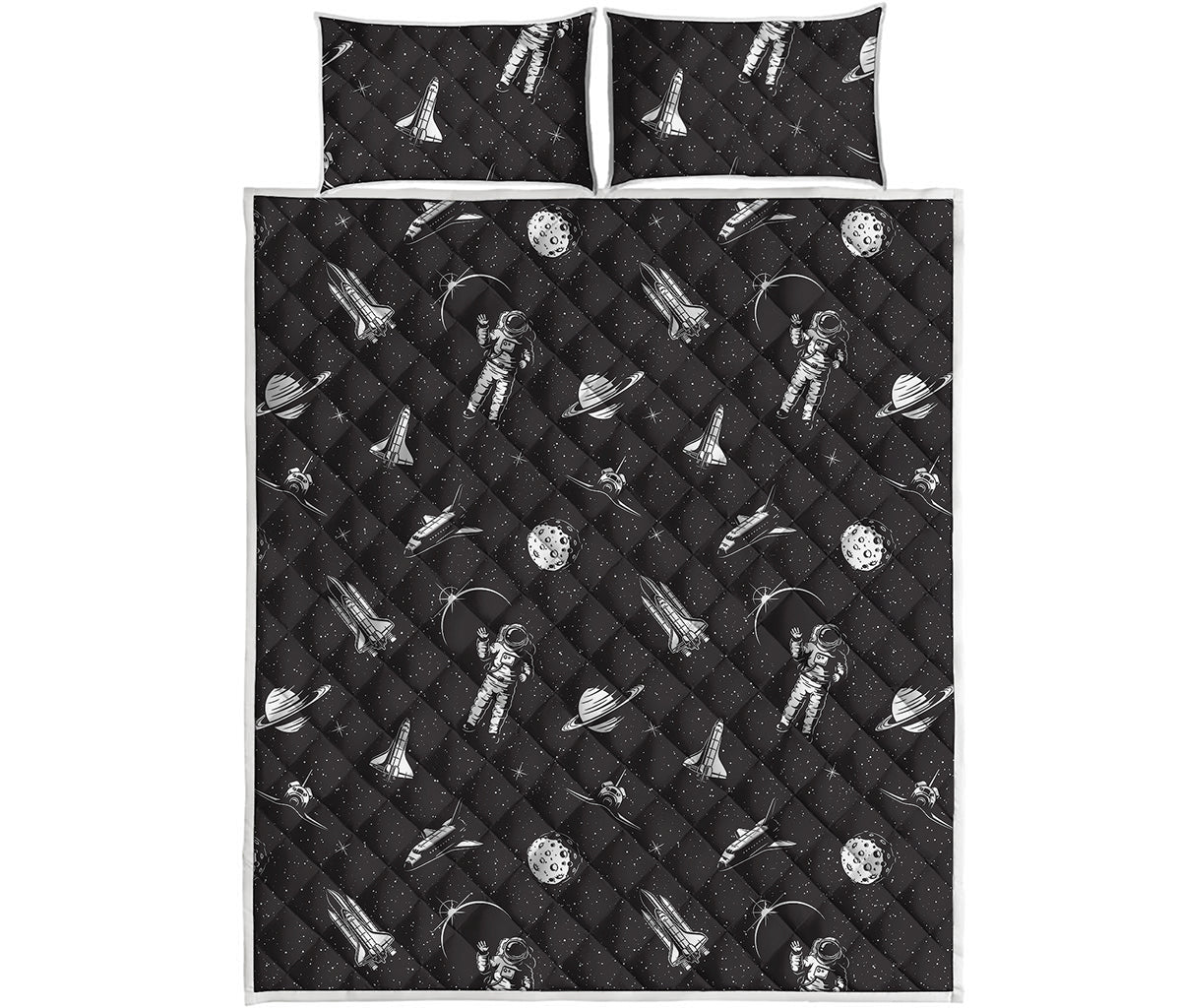Astronaut In Space Pattern Print Quilt Bed Set