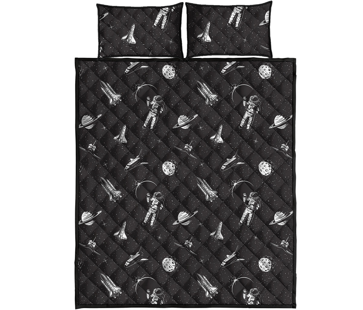 Astronaut In Space Pattern Print Quilt Bed Set