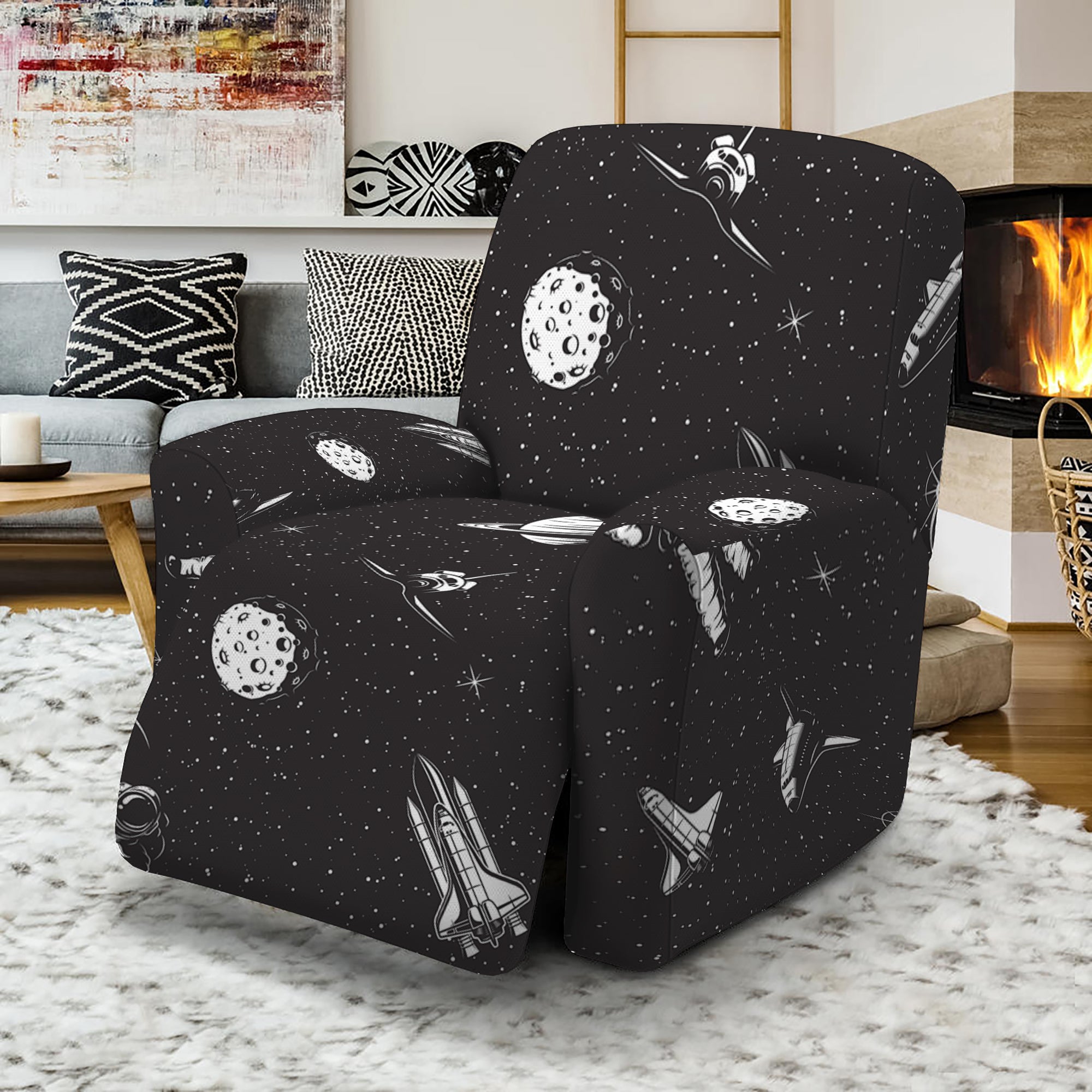 Astronaut In Space Pattern Print Recliner Slipcover