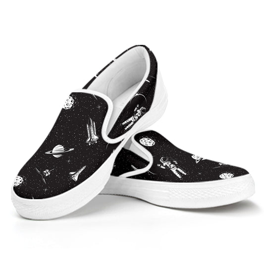 Astronaut In Space Pattern Print White Slip On Shoes