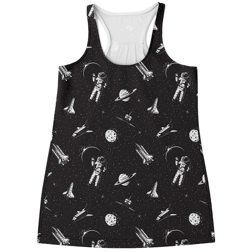 Astronaut In Space Pattern Print Women's Racerback Tank Top