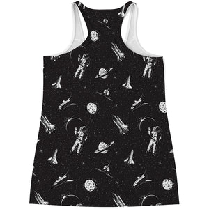 Astronaut In Space Pattern Print Women's Racerback Tank Top