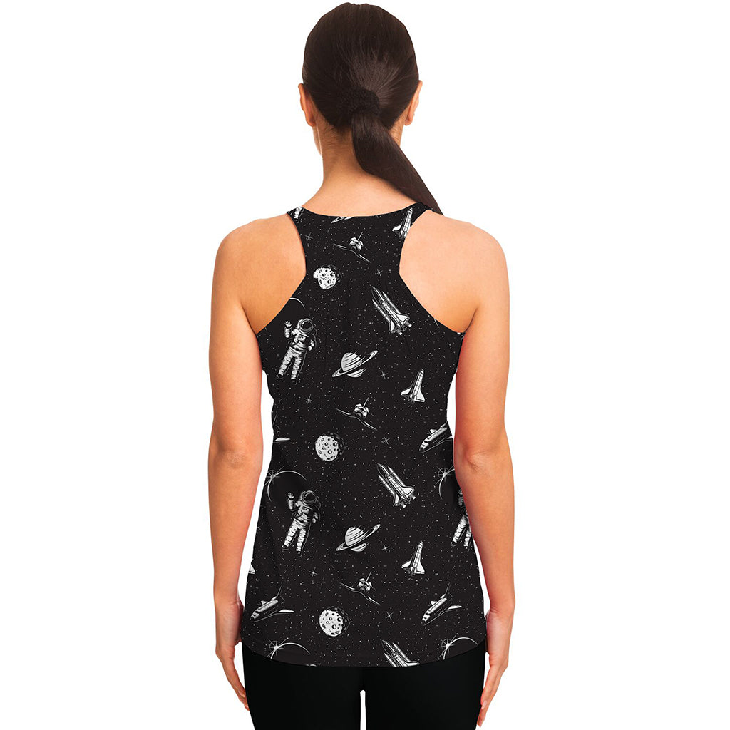 Astronaut In Space Pattern Print Women's Racerback Tank Top