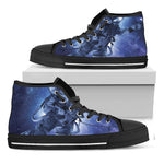 Astronaut On Space Mission Print Black High Top Shoes