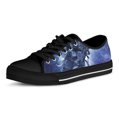 Astronaut On Space Mission Print Black Low Top Shoes