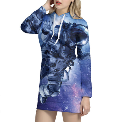 Astronaut On Space Mission Print Hoodie Dress