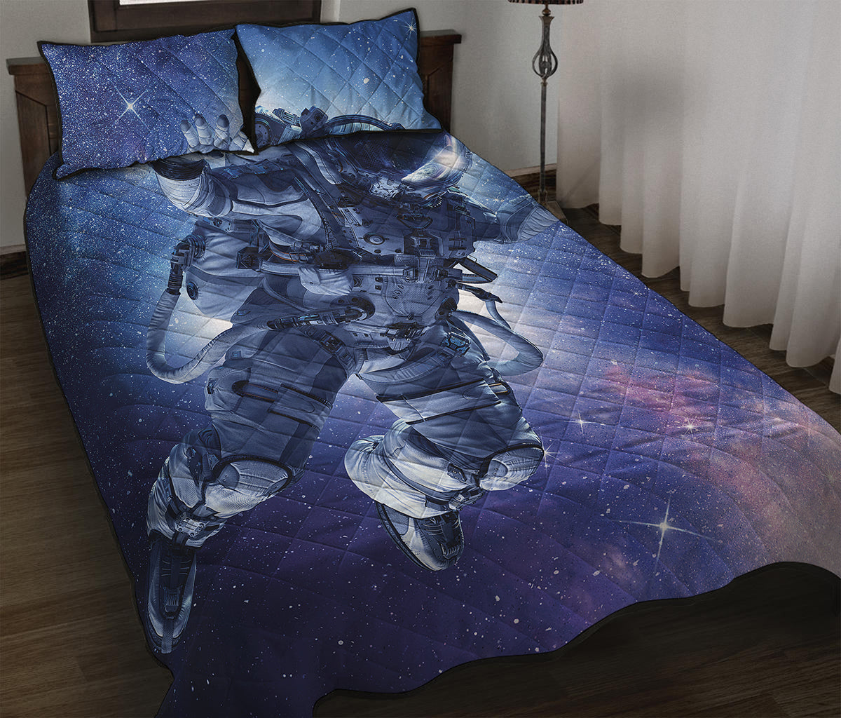 Astronaut On Space Mission Print Quilt Bed Set