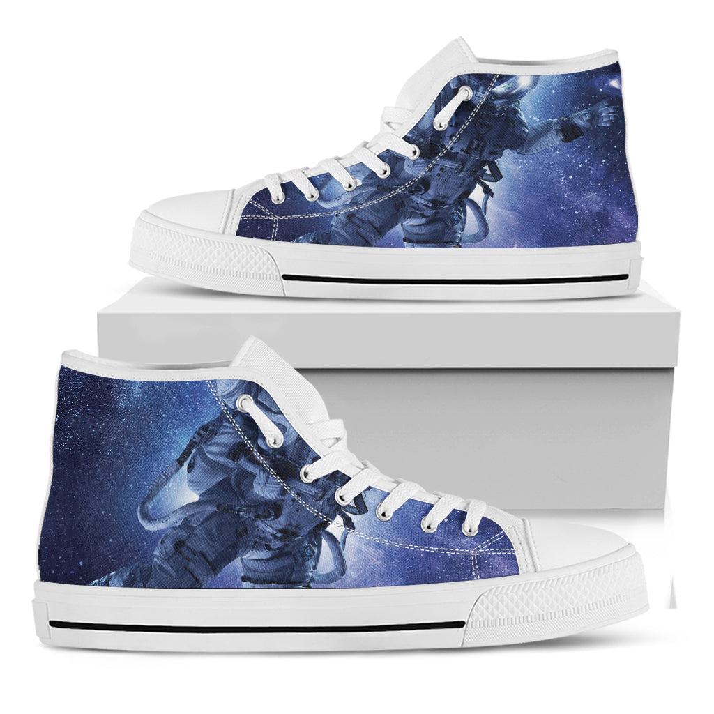 Astronaut On Space Mission Print White High Top Shoes