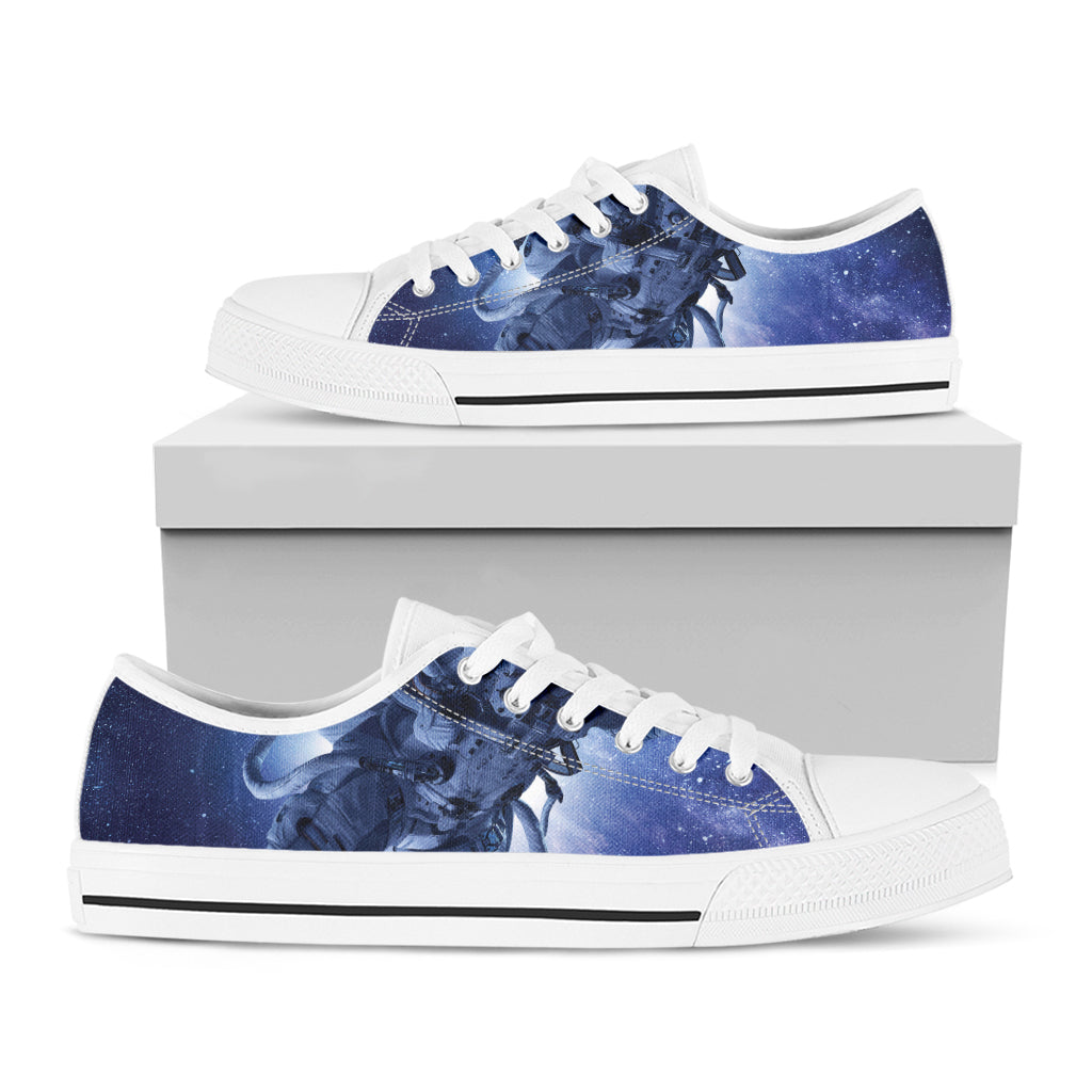 Astronaut On Space Mission Print White Low Top Shoes