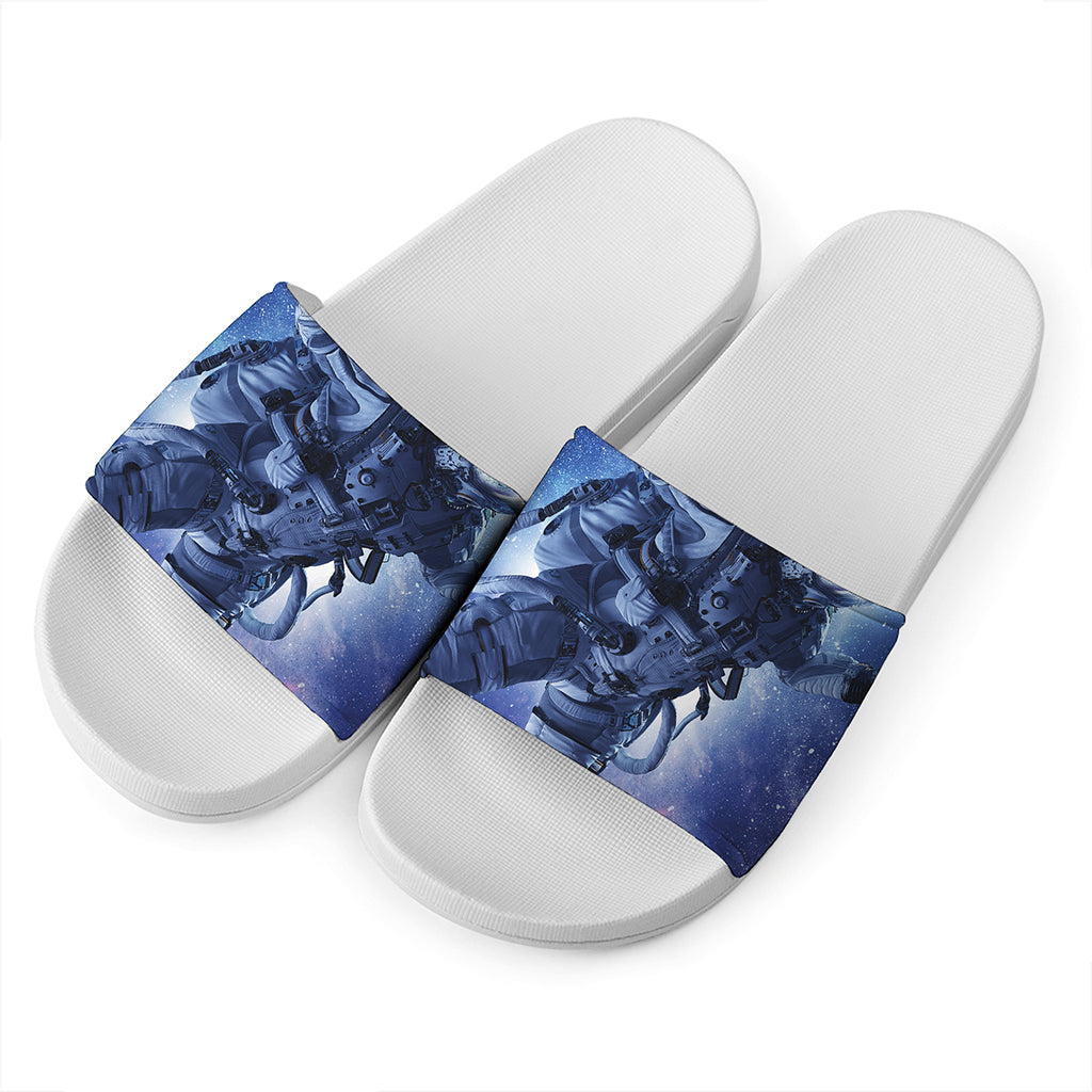 Astronaut On Space Mission Print White Slide Sandals