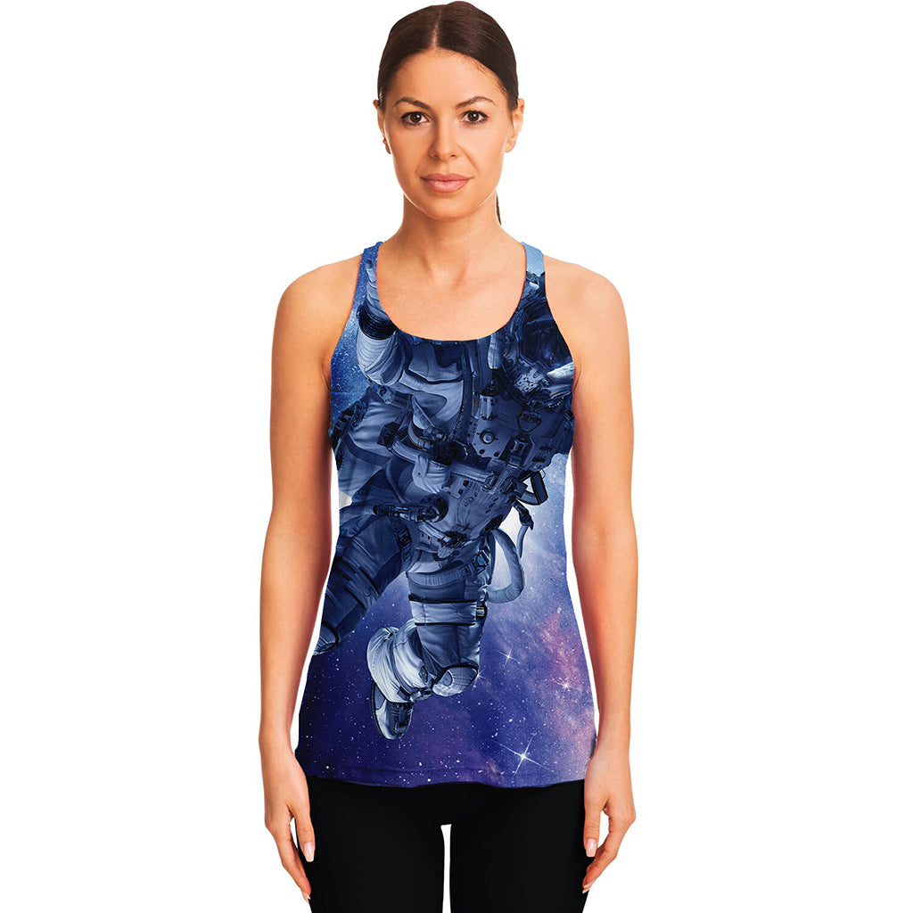 Astronaut On Space Mission Print Women's Racerback Tank Top