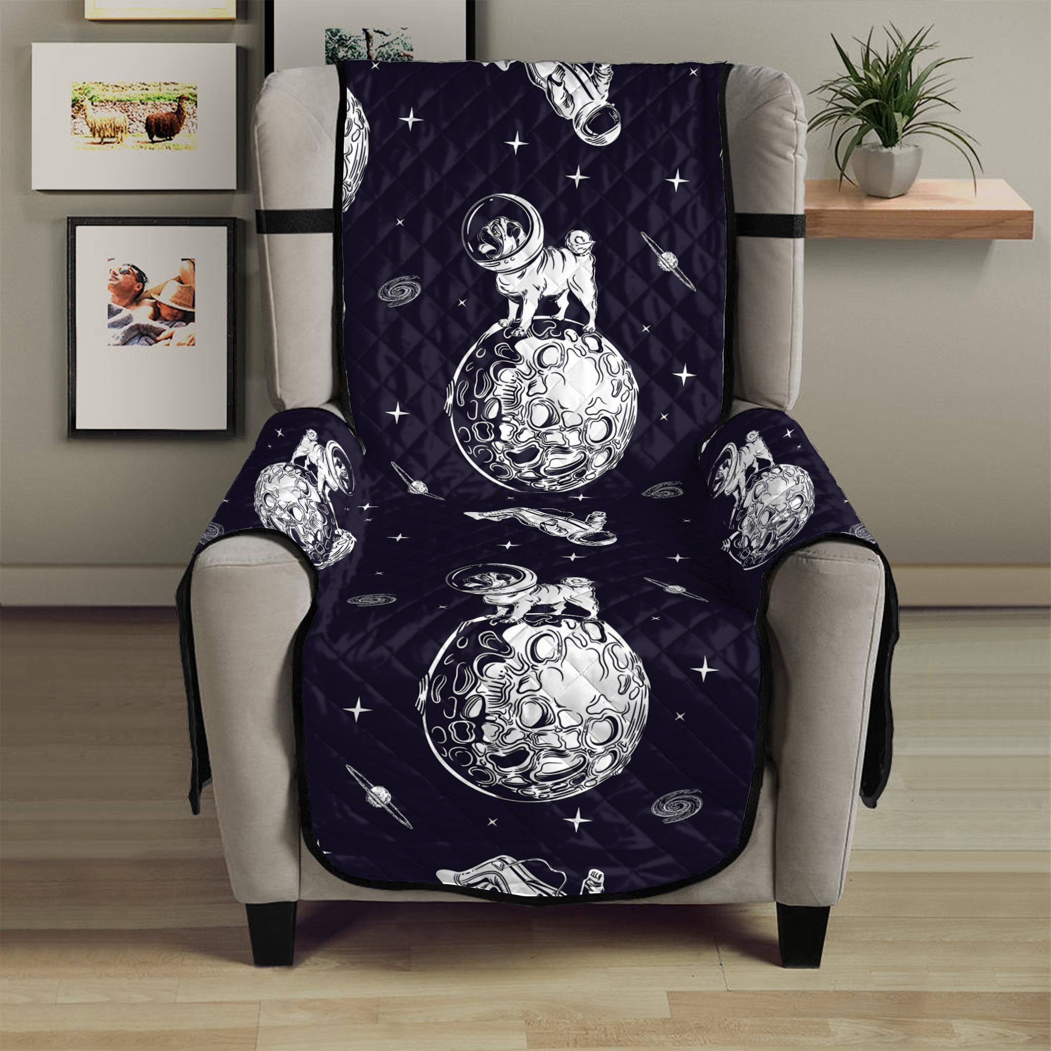 Astronaut Pug In Space Pattern Print Armchair Protector