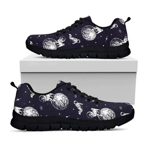 Astronaut Pug In Space Pattern Print Black Sneakers