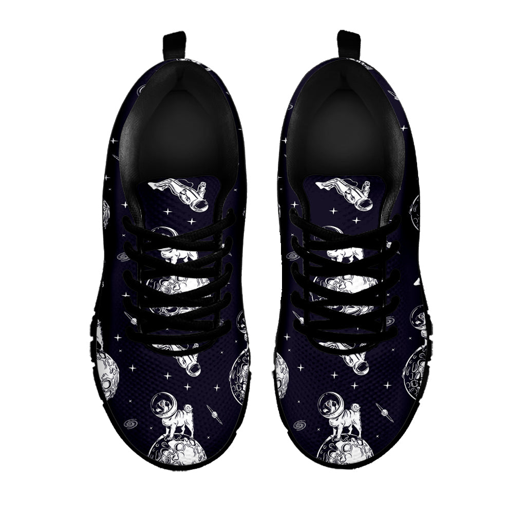 Astronaut Pug In Space Pattern Print Black Sneakers