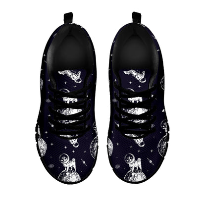 Astronaut Pug In Space Pattern Print Black Sneakers