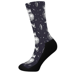 Astronaut Pug In Space Pattern Print Crew Socks