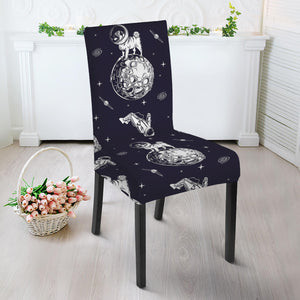 Astronaut Pug In Space Pattern Print Dining Chair Slipcover