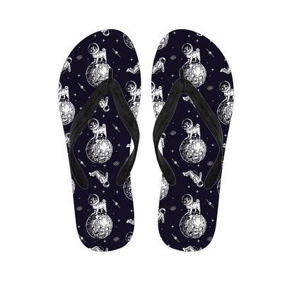 Astronaut Pug In Space Pattern Print Flip Flops