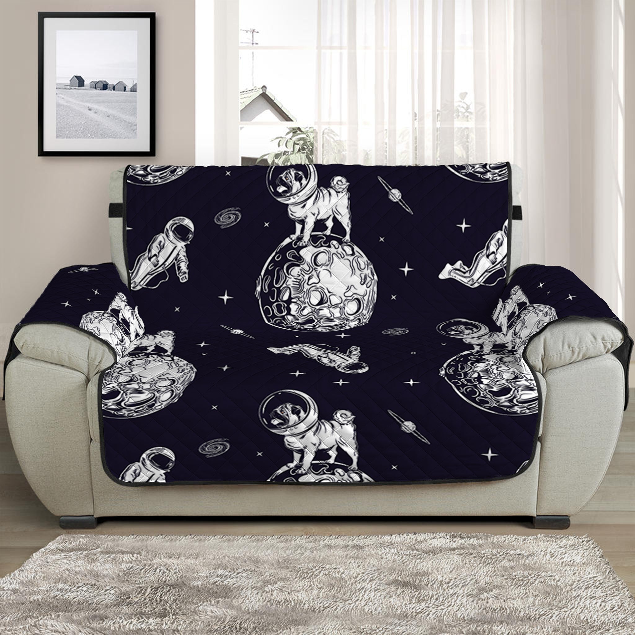 Astronaut Pug In Space Pattern Print Half Sofa Protector