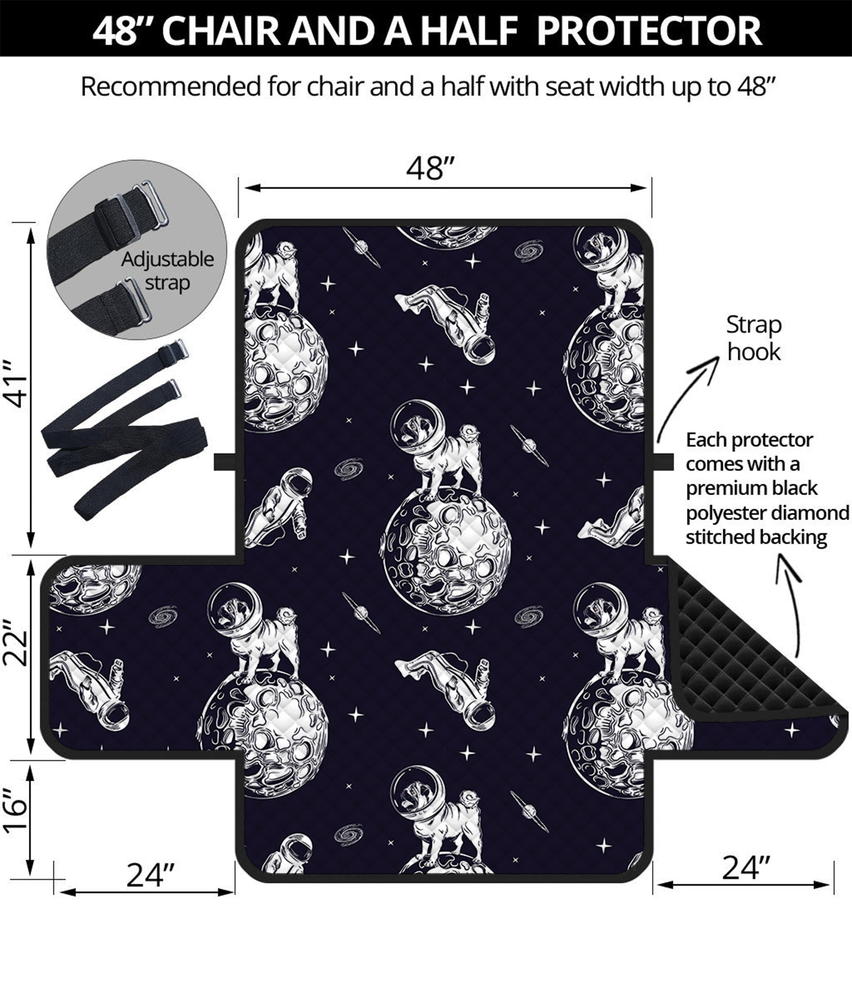 Astronaut Pug In Space Pattern Print Half Sofa Protector