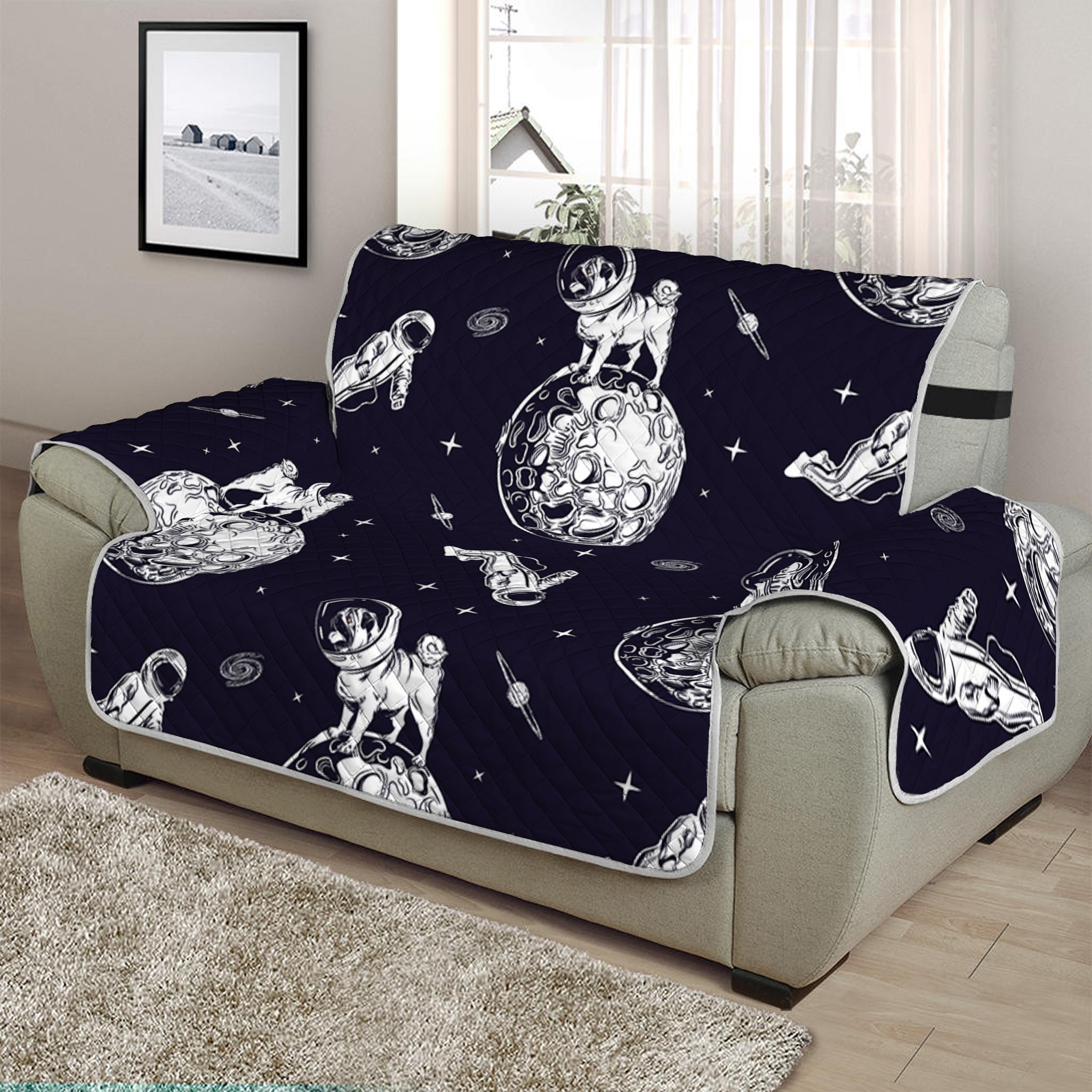 Astronaut Pug In Space Pattern Print Half Sofa Protector