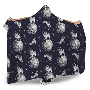 Astronaut Pug In Space Pattern Print Hooded Blanket