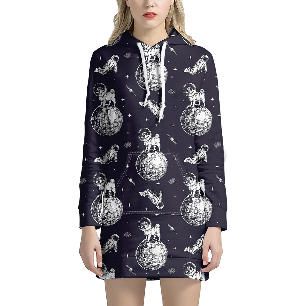 Astronaut Pug In Space Pattern Print Hoodie Dress