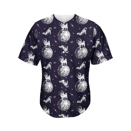 Astronaut Pug In Space Pattern Print Men's Baseball Jersey