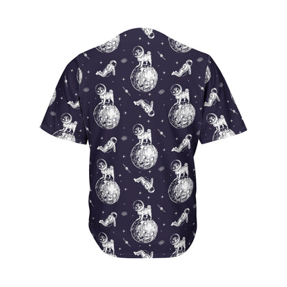 Astronaut Pug In Space Pattern Print Men's Baseball Jersey