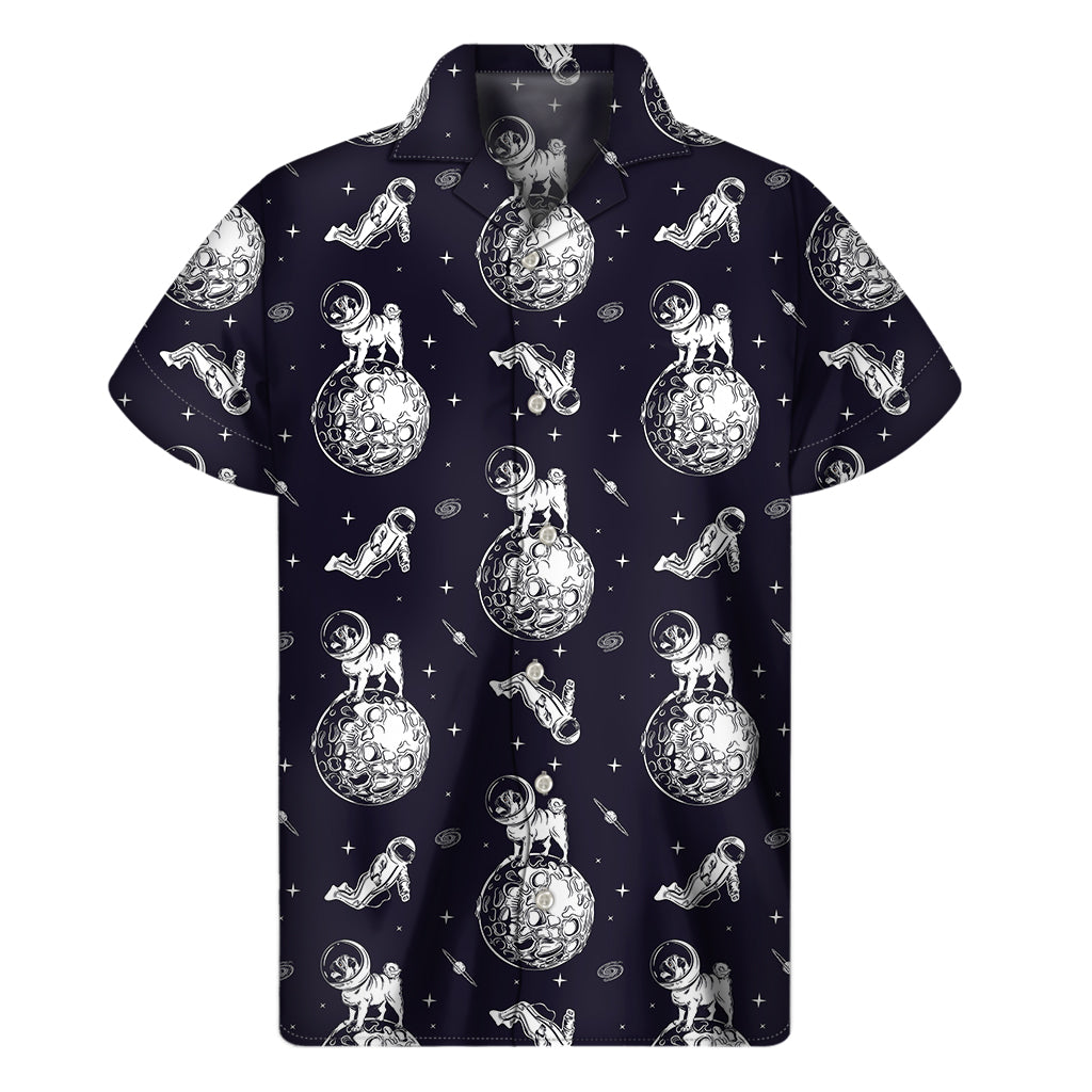 Astronaut Pug In Space Pattern Print Men's Short Sleeve Shirt