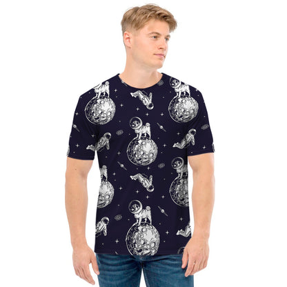 Astronaut Pug In Space Pattern Print Men's T-Shirt