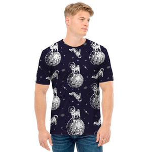 Astronaut Pug In Space Pattern Print Men's T-Shirt