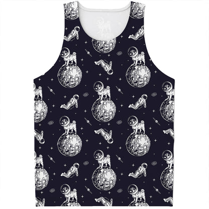 Astronaut Pug In Space Pattern Print Men's Tank Top