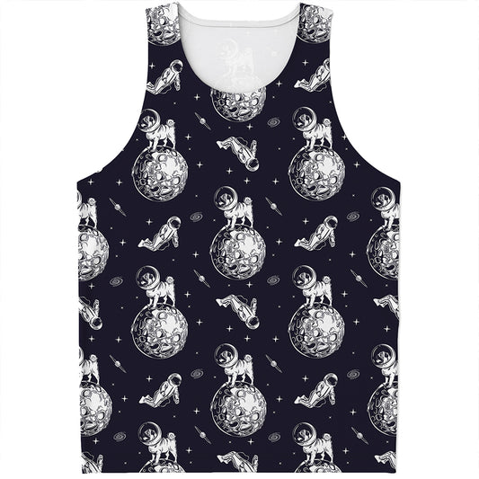 Astronaut Pug In Space Pattern Print Men's Tank Top