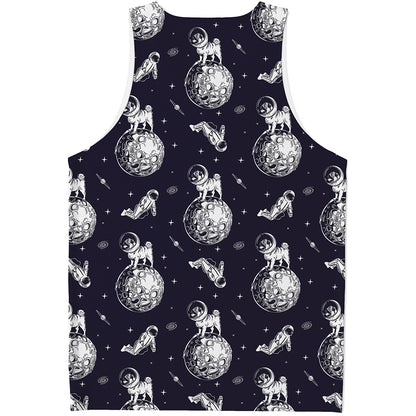 Astronaut Pug In Space Pattern Print Men's Tank Top