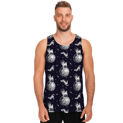 Astronaut Pug In Space Pattern Print Men's Tank Top