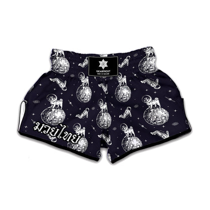 Astronaut Pug In Space Pattern Print Muay Thai Boxing Shorts