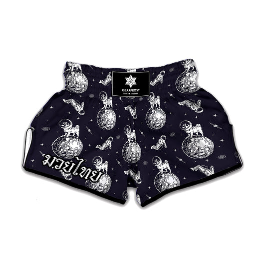 Astronaut Pug In Space Pattern Print Muay Thai Boxing Shorts