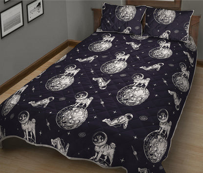 Astronaut Pug In Space Pattern Print Quilt Bed Set