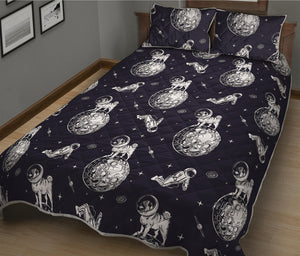 Astronaut Pug In Space Pattern Print Quilt Bed Set